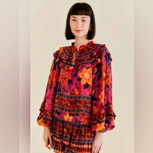 Farm Rio Pink Tapestry Blouse and Mini Skirt Set XL